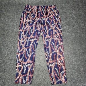 J Crew Womens Silk Dress Pants Abstract Navy Blue Pink White Pleated Ankle 4 NWT